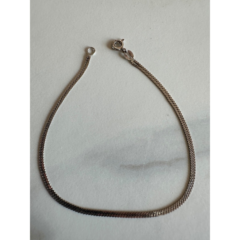 Sterling Silver Herringbone Chain Bracelet 7 Inch STG Stamped 1.17g Silver Flat